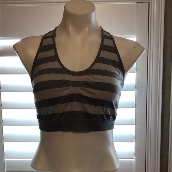XOXO Charcoal and Light Gray Striped Sports Bra - Picture 1 of 5